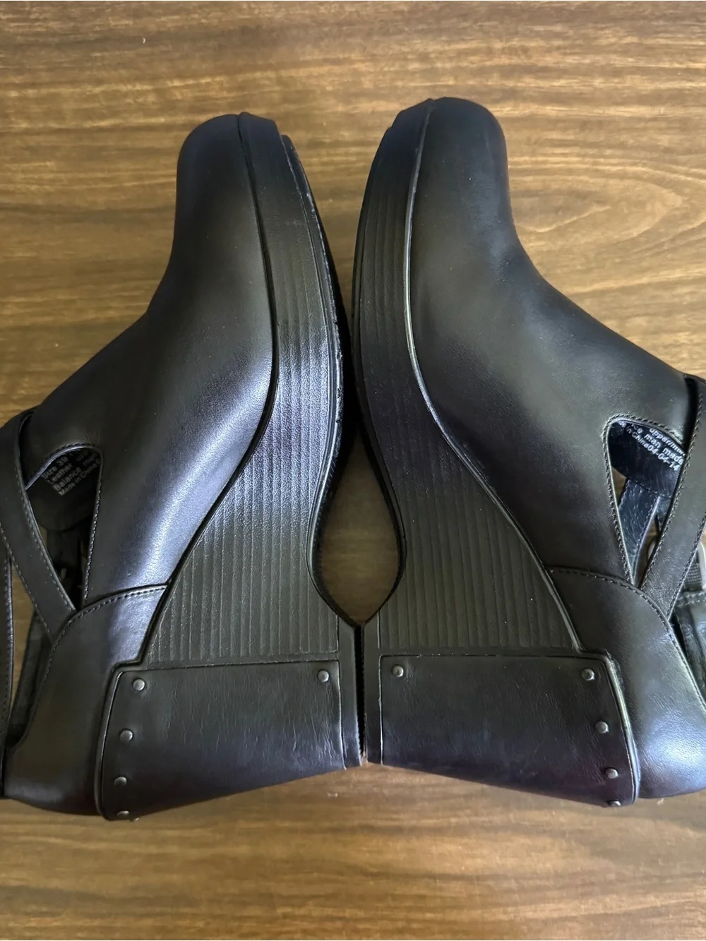 Dansko Franka Mary Jane Wedge Shoes Black Leather Crisscross Straps EU 39